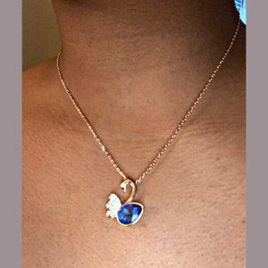 Cobalt Swan Rose Gold Pendant Necklace